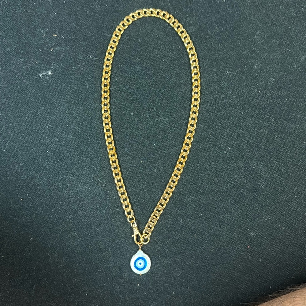 Gold Chain Necklace with Blue Evil Eye Charm